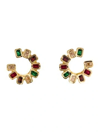 Pre-owned Lele Sadoughi Crystal Spiral Gem Hoop Earrings In Green/red/yellow