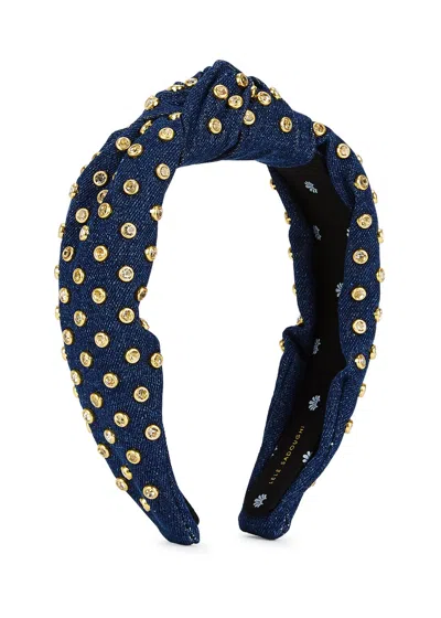 Lele Sadoughi Dark Blue Crystal-embellished Denim Headband