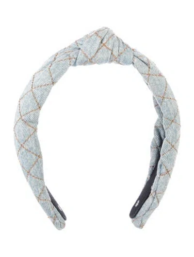 Pre-owned Lele Sadoughi Denim Stitched Headband In Blue
