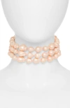 Lele Sadoughi Diana Faux Pearl Triple Row Choker Necklace In Rose