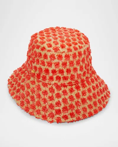 LELE SADOUGHI DOTTED RAFFIA LONG-BRIM BUCKET HAT