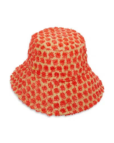 LELE SADOUGHI DOTTED RAFFIA LONG BRIM BUCKET HAT