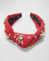 Lele Sadoughi Embellished Knotted Headband In Radish Red
