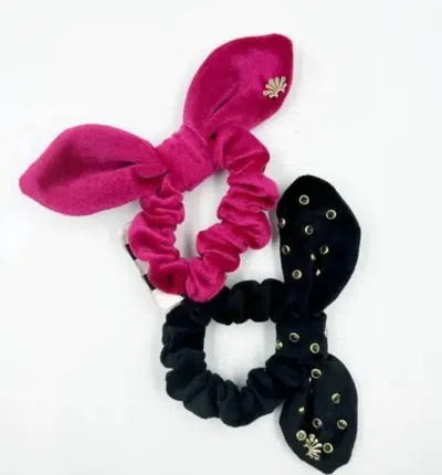 Lele Sadoughi Embellished Mixed Set Of 2 Scrunchies In Jet Black/fuschia In Multi