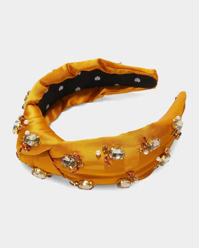 Lele Sadoughi Embellished Satin Knotted Headband In Yellow