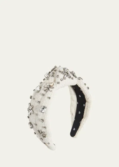 Lele Sadoughi Embellished Tweed Knotted Headband In Chalk