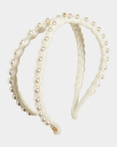 Lele Sadoughi Embellished Velvet Double-row Headband In White