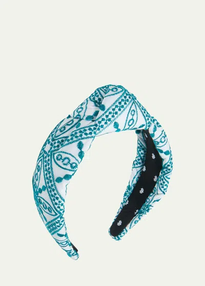 Lele Sadoughi Embroidered Knotted Headband In Blue