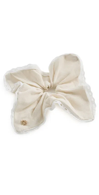 Lele Sadoughi Eyelet Trim Linen Square Scrunchie Ivory In White