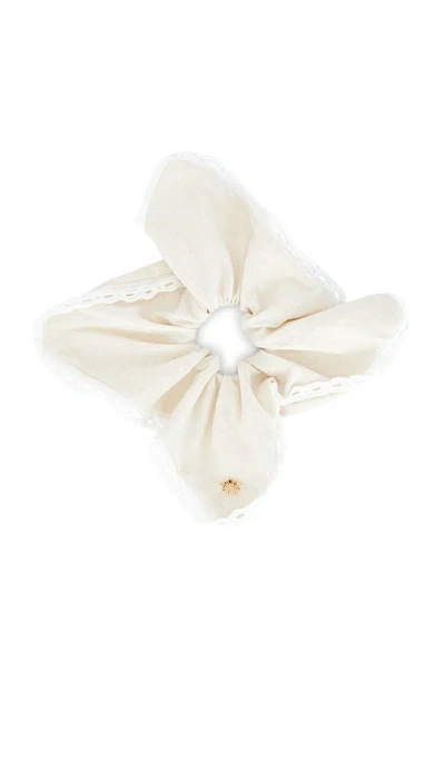 Lele Sadoughi Eyelet Trim Linen Square Scrunchie In White