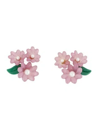 Pre-owned Lele Sadoughi Faux Pearl & Acrylic Petunia Bouquet Clip-on Earrings In Multi