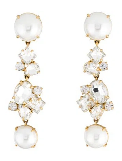 Pre-owned Lele Sadoughi Faux Pearl And Crystal Cluster Linear Drop Earring In Multi