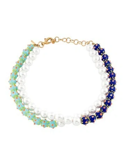 Pre-owned Lele Sadoughi Faux Pearl Azzurro Dot Fiore Layered Necklace, 21" In Multi