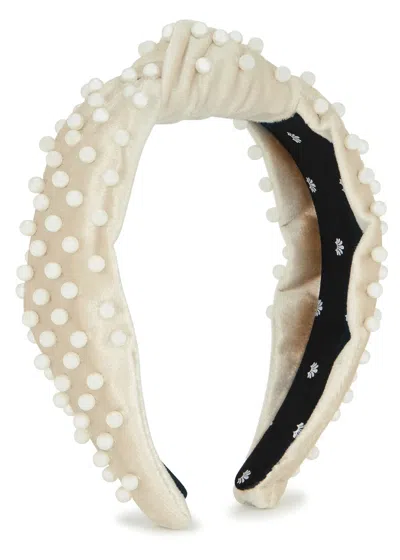 Lele Sadoughi Faux Pearl-embellished Velvet Headband In White