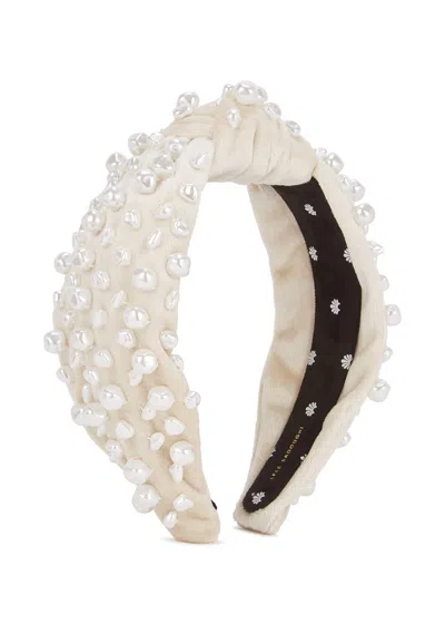 Lele Sadoughi Faux Pearl-embellished Velvet Headband In Neutral