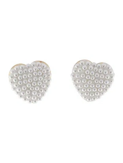 Pre-owned Lele Sadoughi Faux Pearl Heart Button Stud Earrings In White