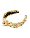 Lele Sadoughi Pearl Embellished Knotted Headband In Natural Raffia In Tan/white
