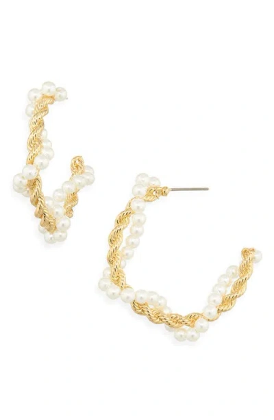 Lele Sadoughi Faux Pearl Rope Twist Hoop Earrings In Gold