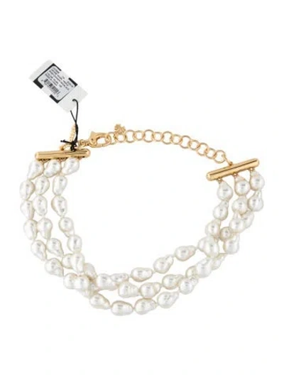 Pre-owned Lele Sadoughi Faux Pearl Triple Row Choker W/ Tags, 17" In White