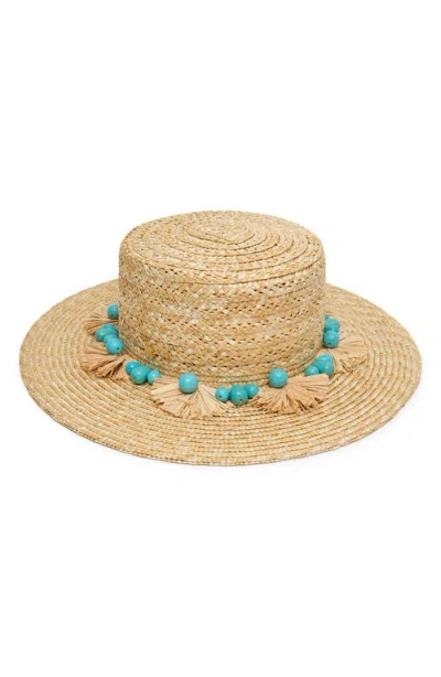 Lele Sadoughi Faux Turquoise Embellished Straw Hat In Gold