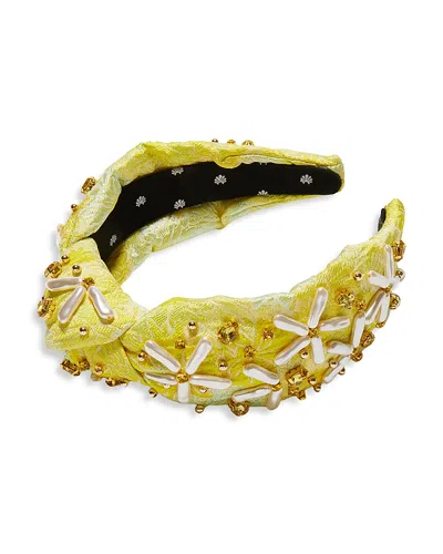 LELE SADOUGHI FLORAL BROCADE & FAUX PEARL KNOTTED HEADBAND