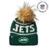 Lele Sadoughi Forest Green Jets Beanie With Faux Fur Pom In Burgundy