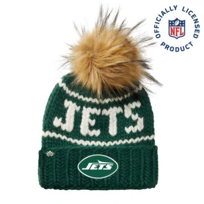 Lele Sadoughi Forest Green Jets Beanie With Faux Fur Pom In Burgundy