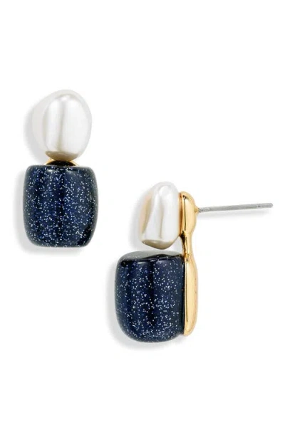 Lele Sadoughi Freshwater Pearl & Agate Double Stud Drop Earrings In Jet Sand