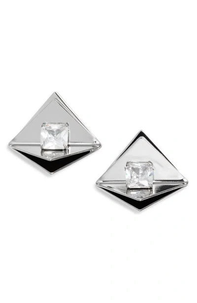 Lele Sadoughi Geo Crystal Button Drop Earrings In Silver