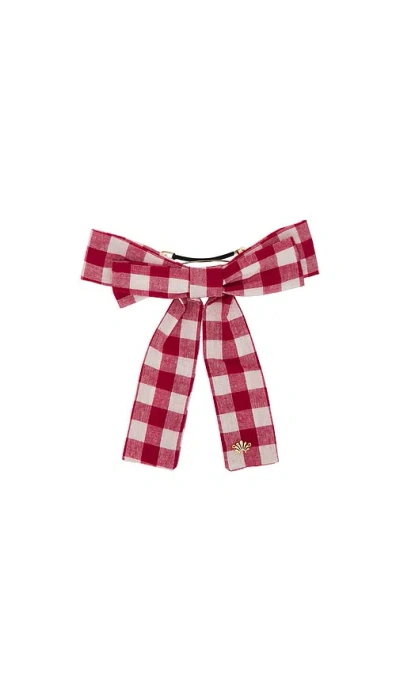 Lele Sadoughi Gingham Antoinette Bow Barrette In Ladybug Red