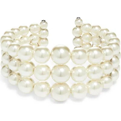 Lele Sadoughi Graduated Faux Pearl Stretch Bracelet In White