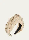Lele Sadoughi Greta Embellished Linen Headband In Opal Bisque