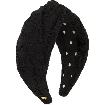 Lele Sadoughi Greta Knotted Floral Lace Headband In Jet