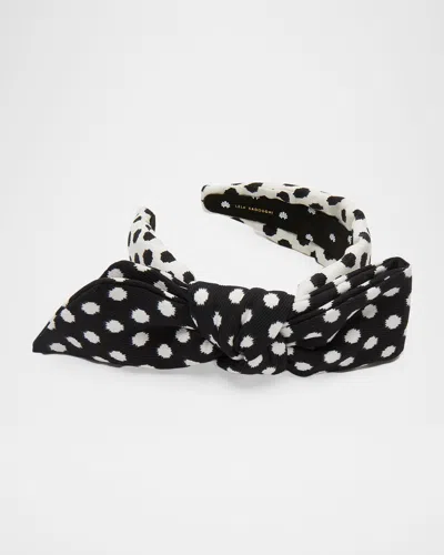 Lele Sadoughi Holly Polka Dot Headband In Jet Ivory