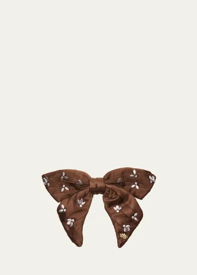 Lele Sadoughi Honeybee Embellished Bow Barrette In Rootbeer