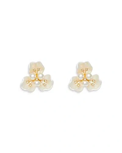 Lele Sadoughi Imitation Pearl Blossom Button Statement Earrings In Ivory