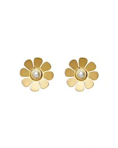 Lele Sadoughi Imitation Pearl Daisy Button Earrings In 14k Gold Plated In Gold/white