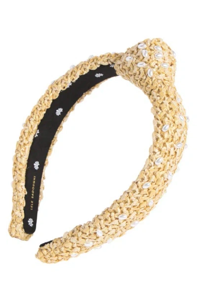 Lele Sadoughi Imitation Pearl Embellished Raffia Headband In Natural