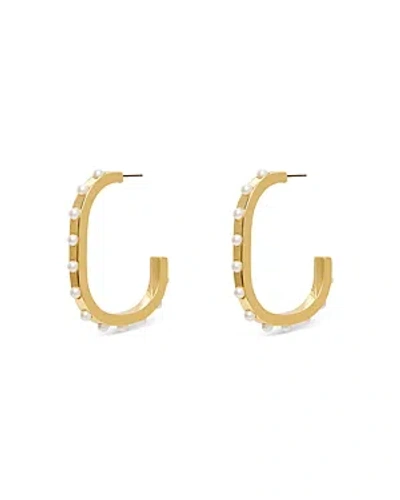Lele Sadoughi Imitation Pearl Track Hoop Earrings In 14k Gold Plated