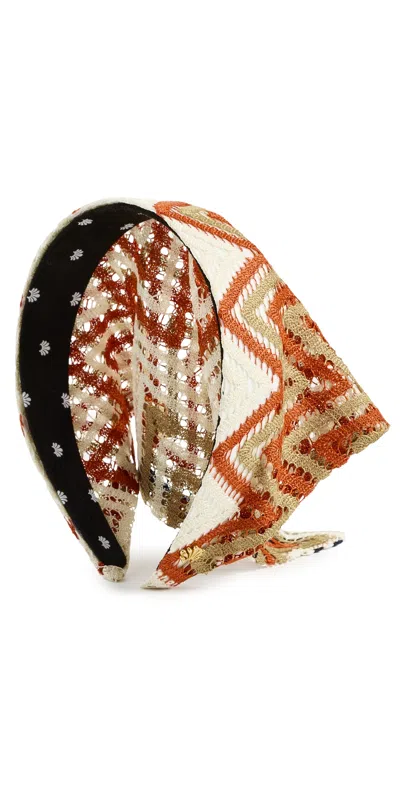 Lele Sadoughi Jackie Crochet Hankerchief Headband Caramel Chevron