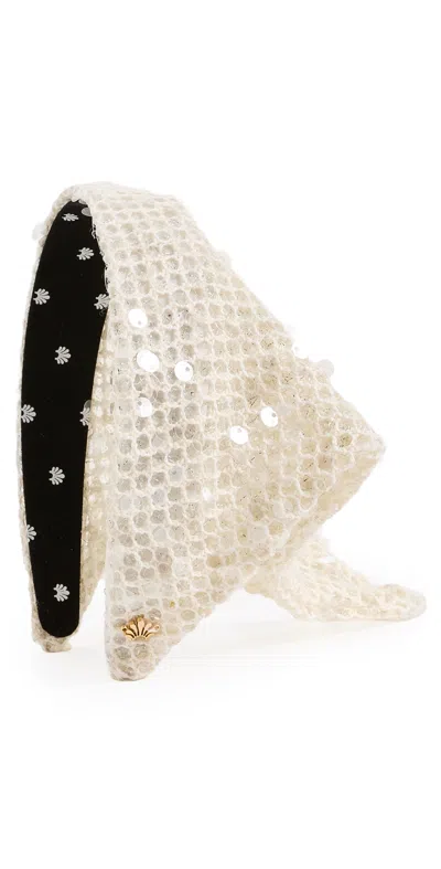 Lele Sadoughi Jackie Sequin Crochet Hankerchief Headband Ivory In White