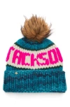 Lele Sadoughi Jackson Hole Merino Wool Beanie With Faux Fur Pompom In Multi