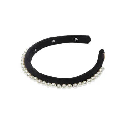 Lele Sadoughi Jet Pearl Embellished Velvet Gigi Headband In Black