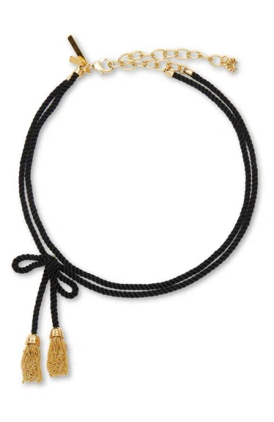 Lele Sadoughi Jet Silk Rope Bow Tassel Neckace In Black