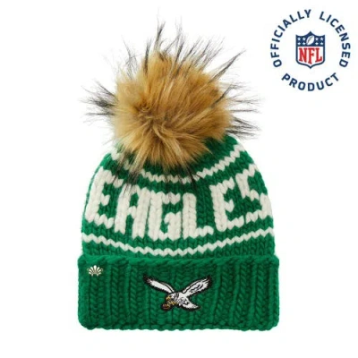 Lele Sadoughi Kelly Green Retro Eagles Beanie With Faux Fur Pom