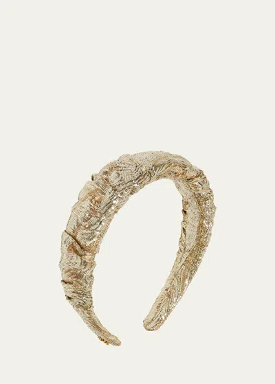 Lele Sadoughi Kelly Metallic Ruched Headband In Gold