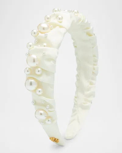 Lele Sadoughi Kelly Pearly Ruched Satin Headband In Neutral