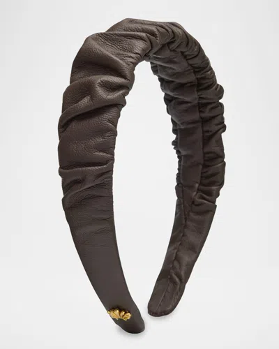 Lele Sadoughi Kelly Ruched Leather Headband In Brown