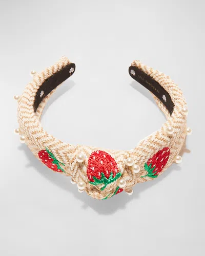 Lele Sadoughi Kids Pearly Embroidered Strawberry Headband In White
