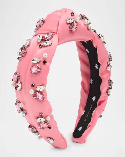 Lele Sadoughi Knotted Crystal Cluster Silk Headband In Pink